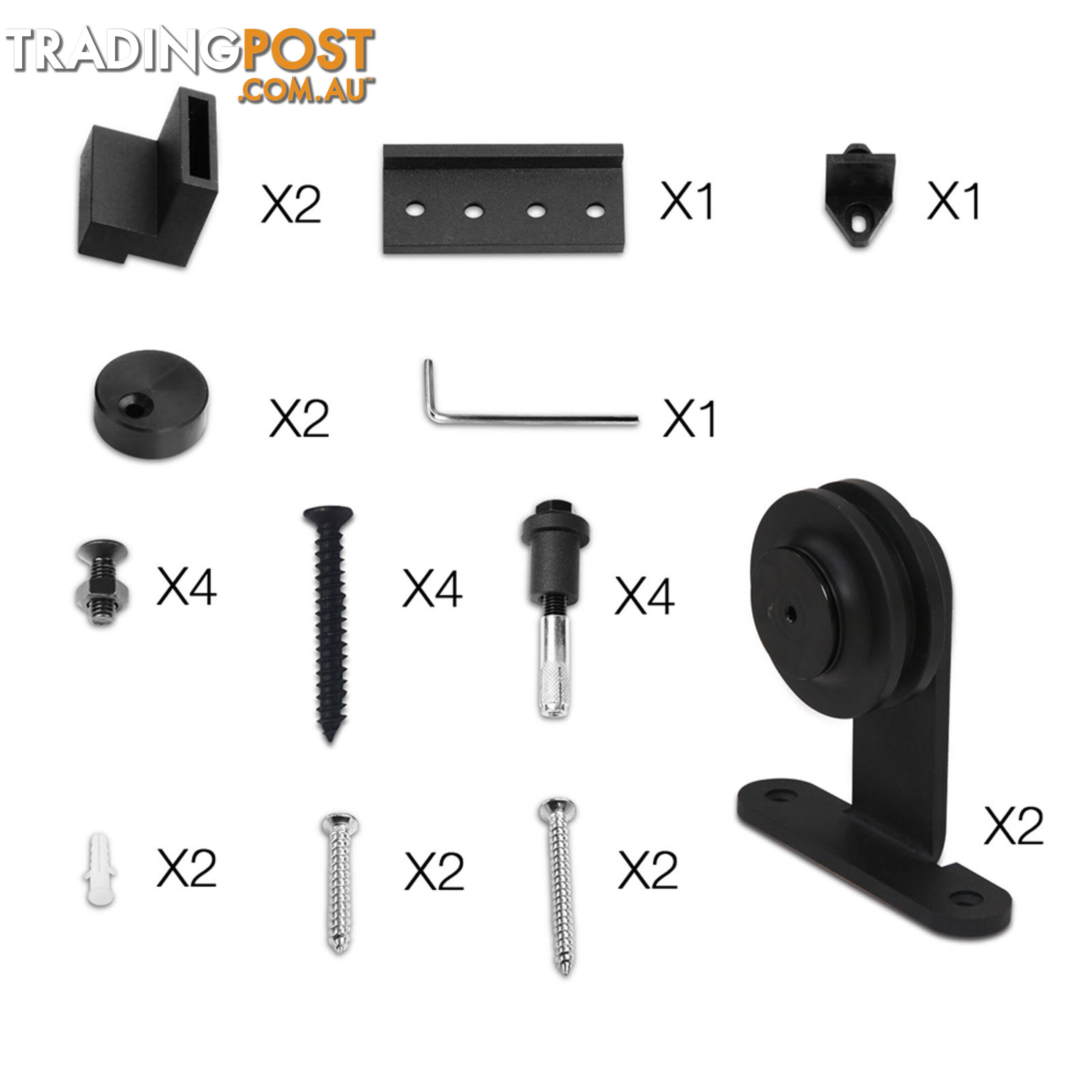 Sliding Barn Door Hardware Track Set Powder Coat Steel Black - 2M