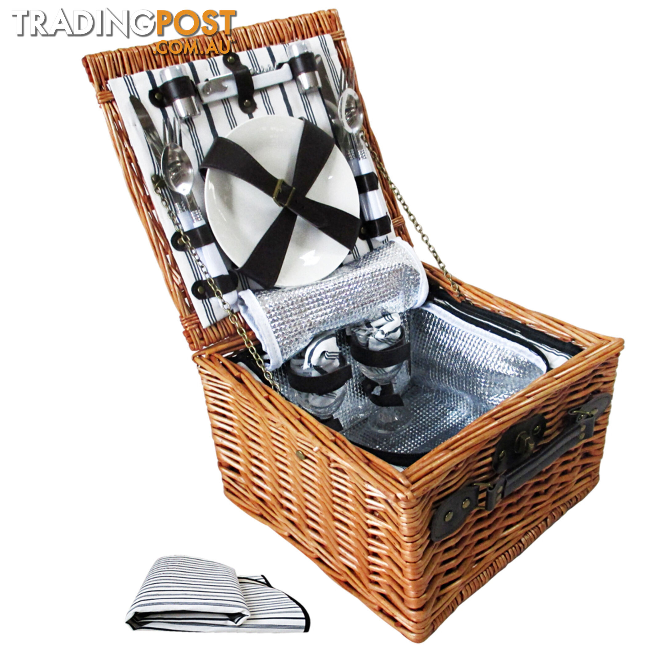 2 Person Picnic Basket Set w/ Cooler Bag Blanket