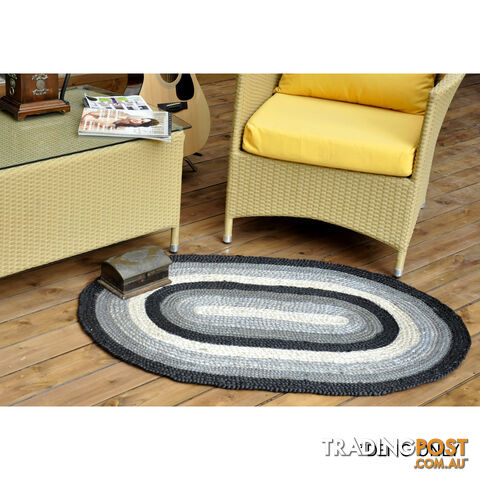 Oval Cotton Grey Rug Black & Grey 80x120cm - photo 2 of 3
