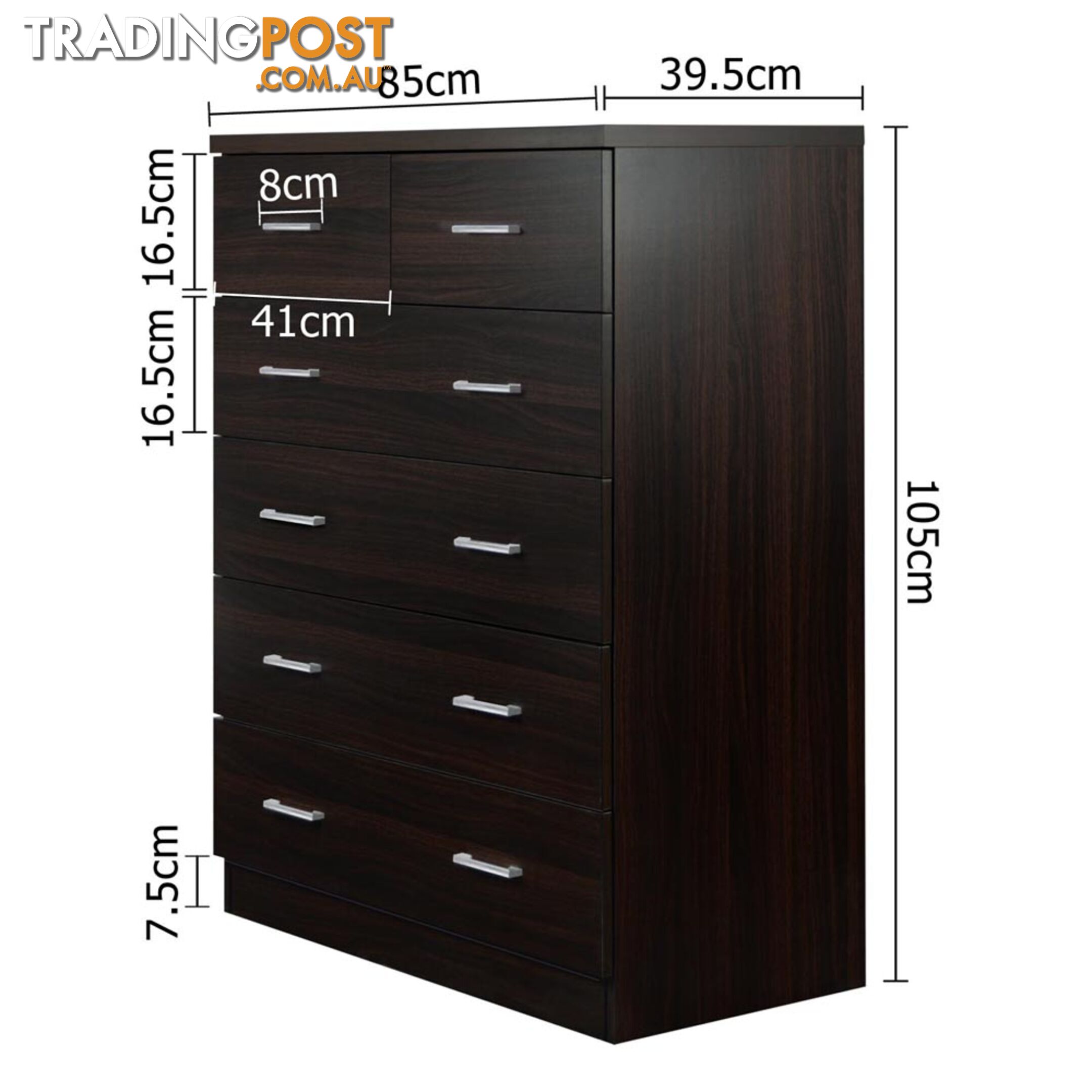 Tallboy 6 Drawers Storage Cabinet Walnut