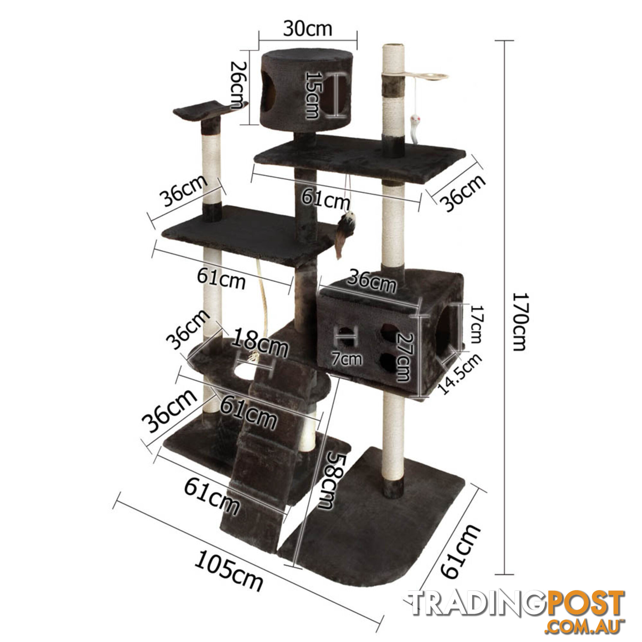 Cat Scratching Poles Post Furniture Tree 170cm Grey