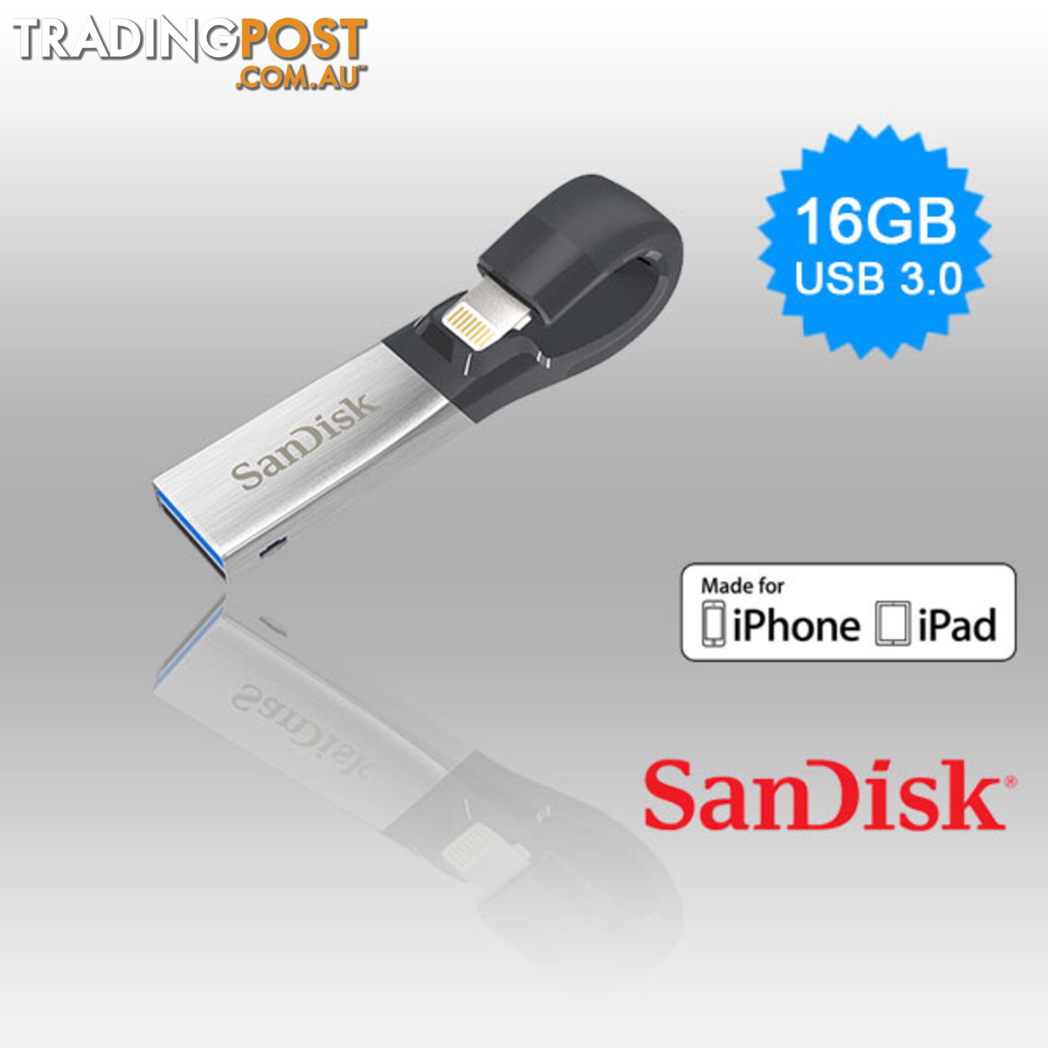 SANDISK IXPAND FLASH DRIVE SDIX30N 16GB GREY IOS USB 3.0  (SDIX30N-016G)