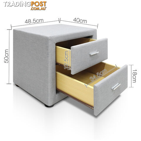 Fabric Bedside Table - Light Grey