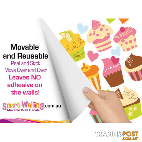 Medium Size Cute Cupcakes Wall Stickers - Totally Movable and Reusable