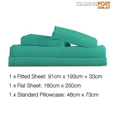 3 Piece Microfibre Sheet Set Single _ÑÐ Aqua