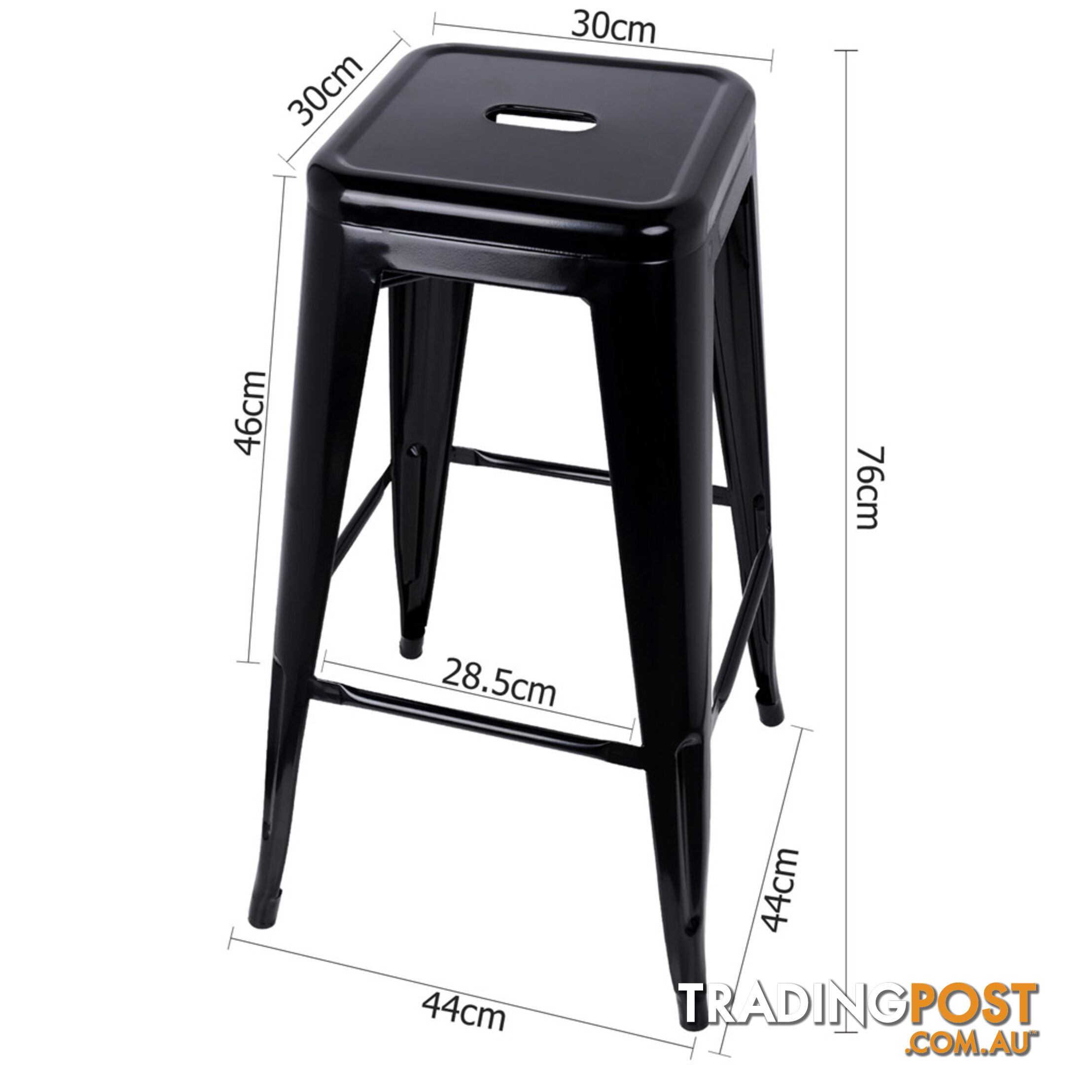 Set of 2 Steel Kitchen Bar Stool 76cm Black