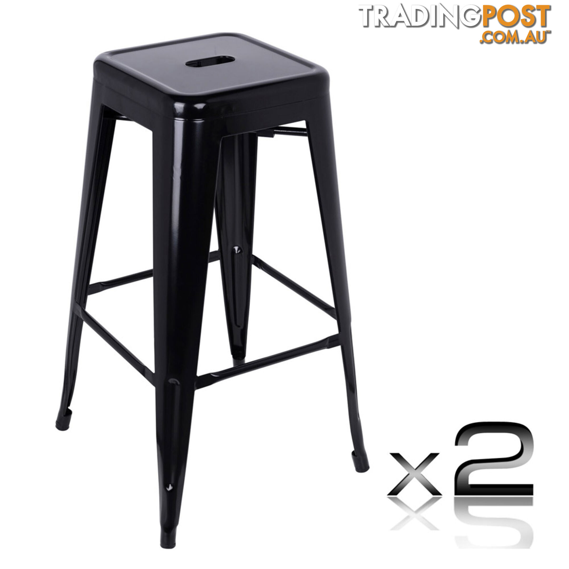 Set of 2 Steel Kitchen Bar Stool 76cm Black