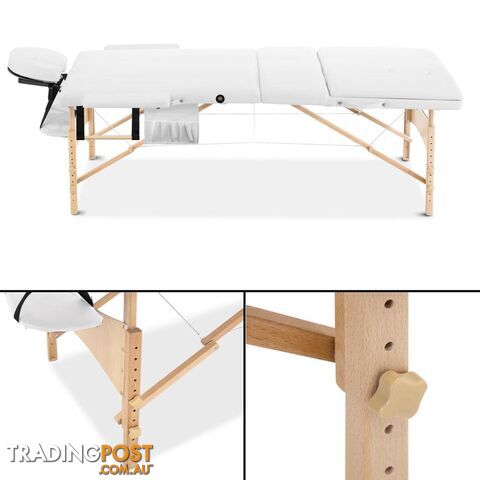 Portable Wooden 3 Fold Massage Table Chair Bed White 70 cm - photo 3 of 8