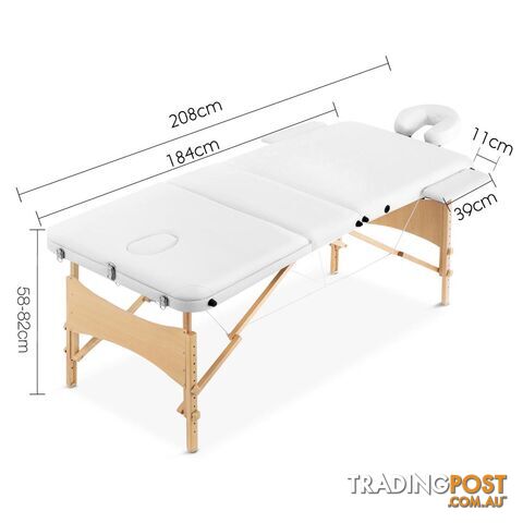 Portable Wooden 3 Fold Massage Table Chair Bed White 70 cm - photo 2 of 8
