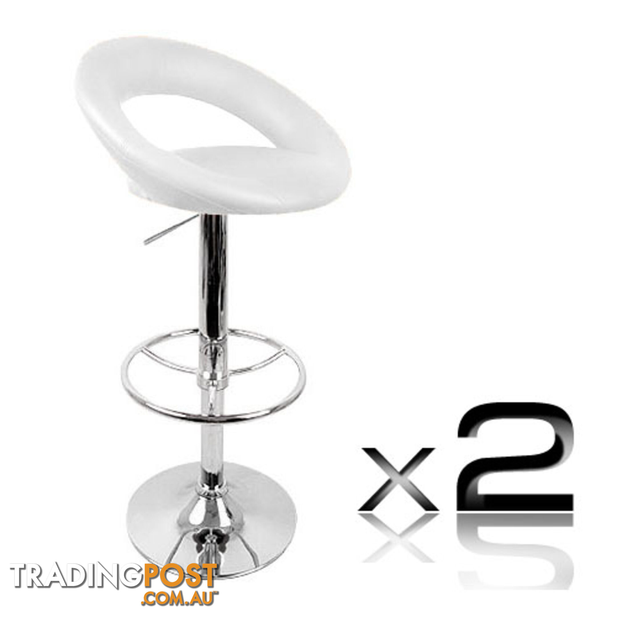 Set of 2 PU Leather Kitchen Bar Stool White