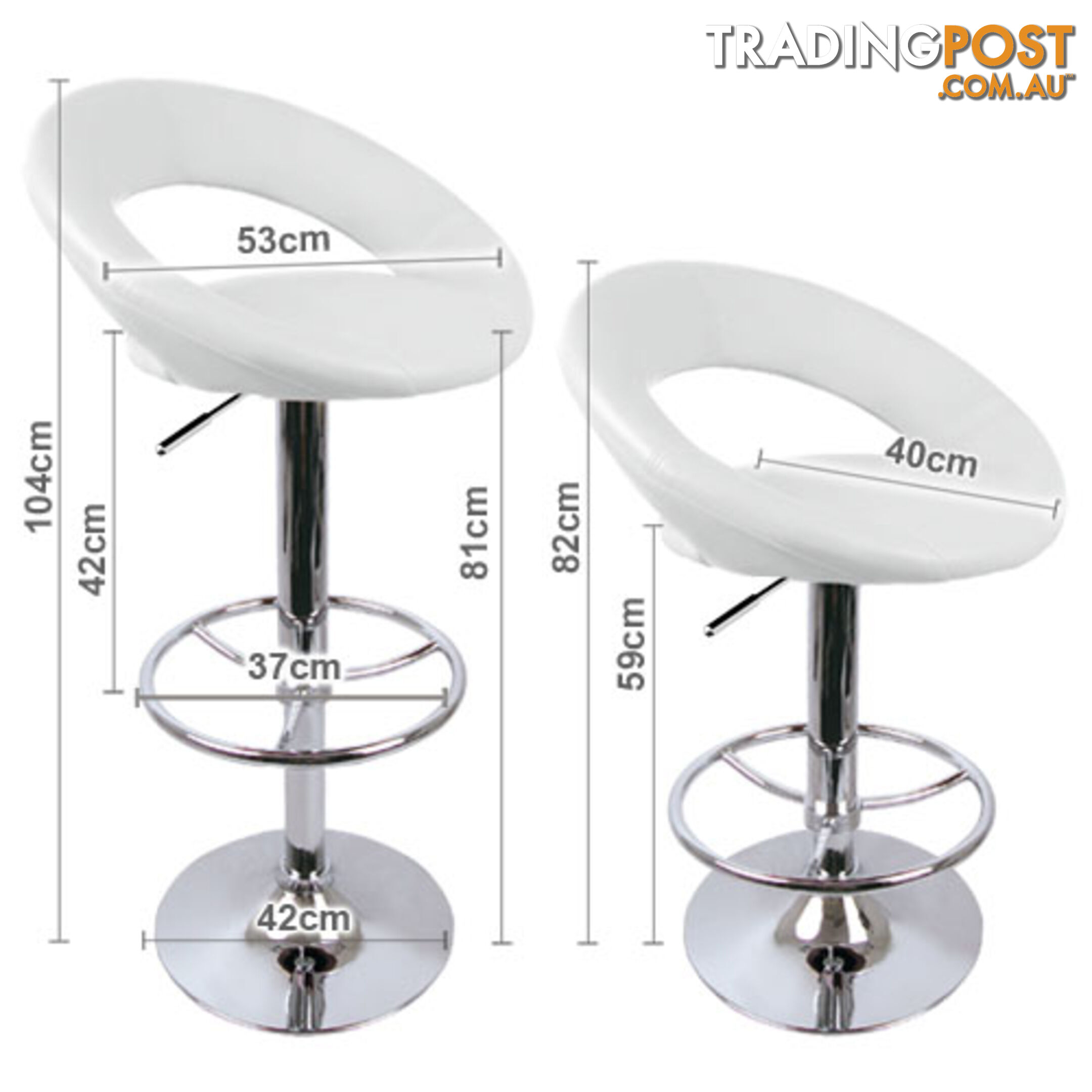 Set of 2 PU Leather Kitchen Bar Stool White