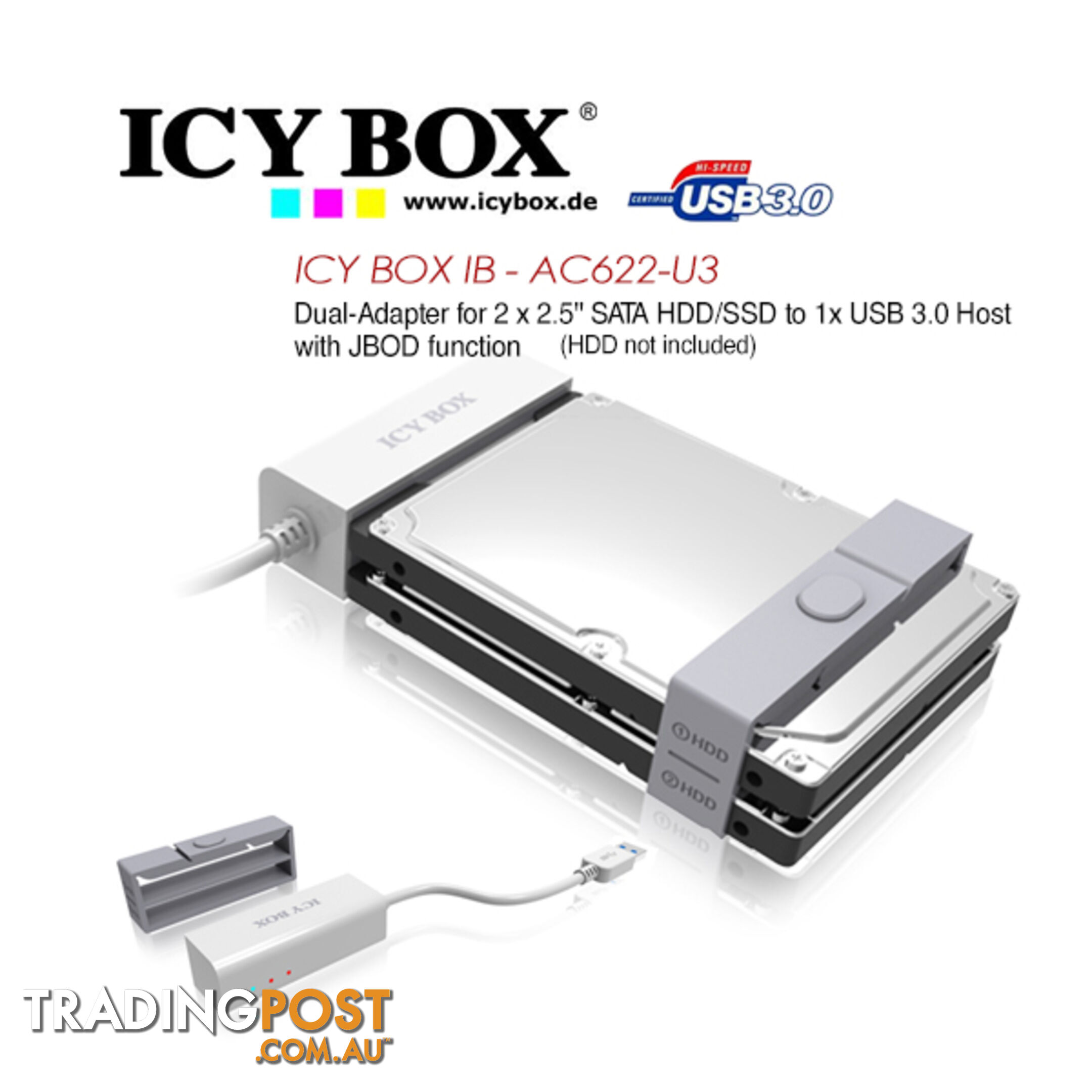 ICY BOX (IB-AC622-U3)Dual-Adapter 2.5" SATA HDD/SSD USB 3.0 Host JBOD Function