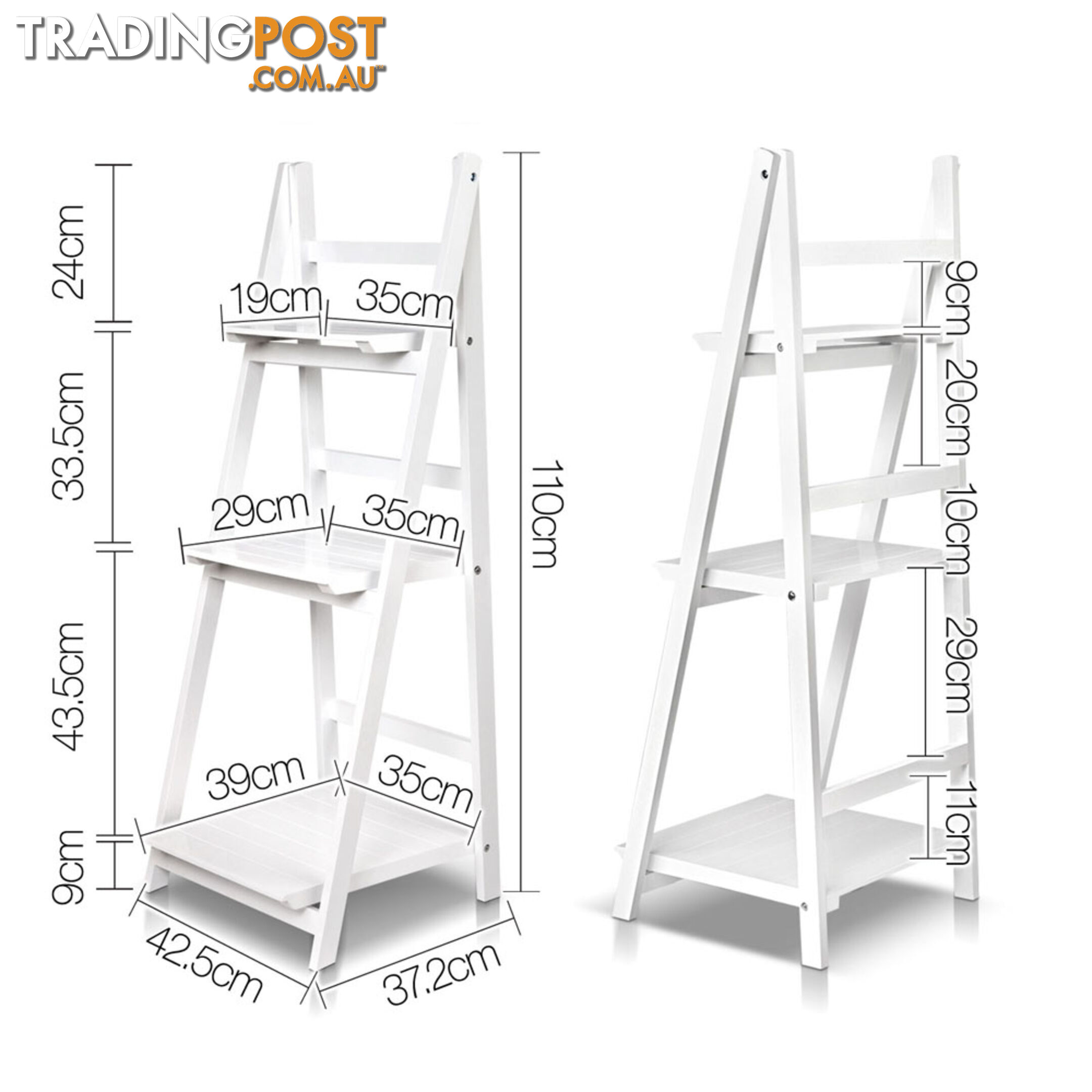 Wooden Ladder Display Storage Shelf White