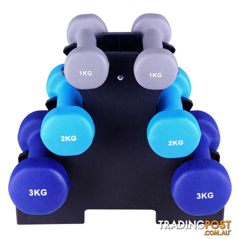 Everfit 6 Piece 12kg Dumbbell Weights Set w/ Stand