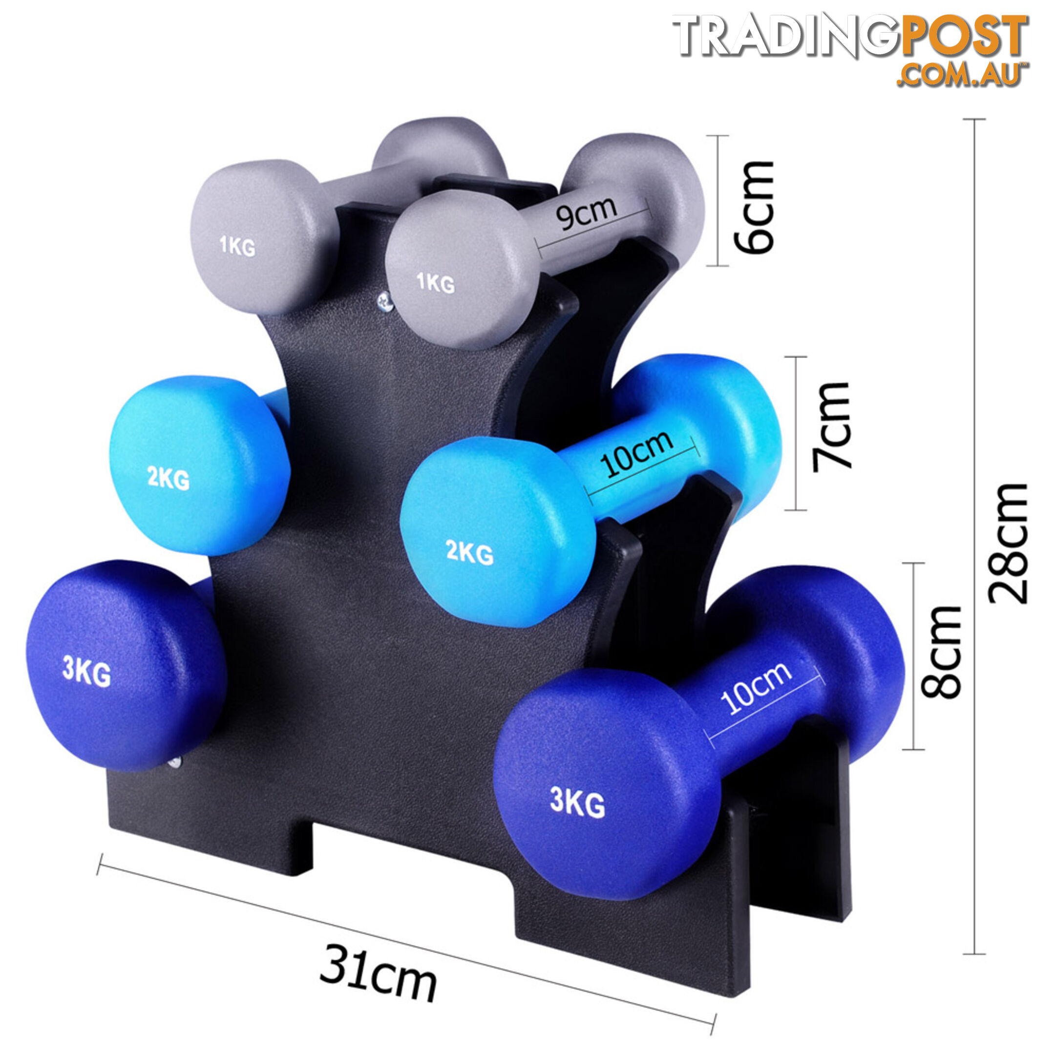 Everfit 6 Piece 12kg Dumbbell Weights Set w/ Stand