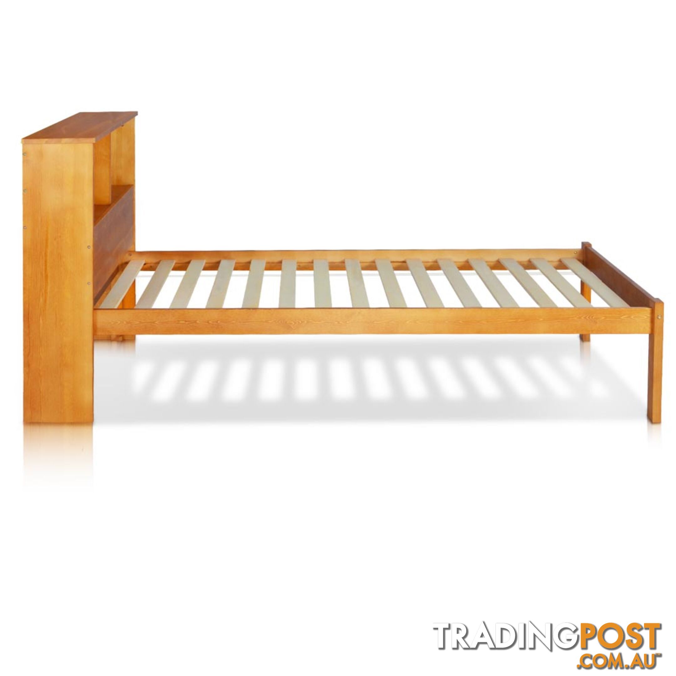 Singe Pine Wood Bed Frame with Storage Shelf