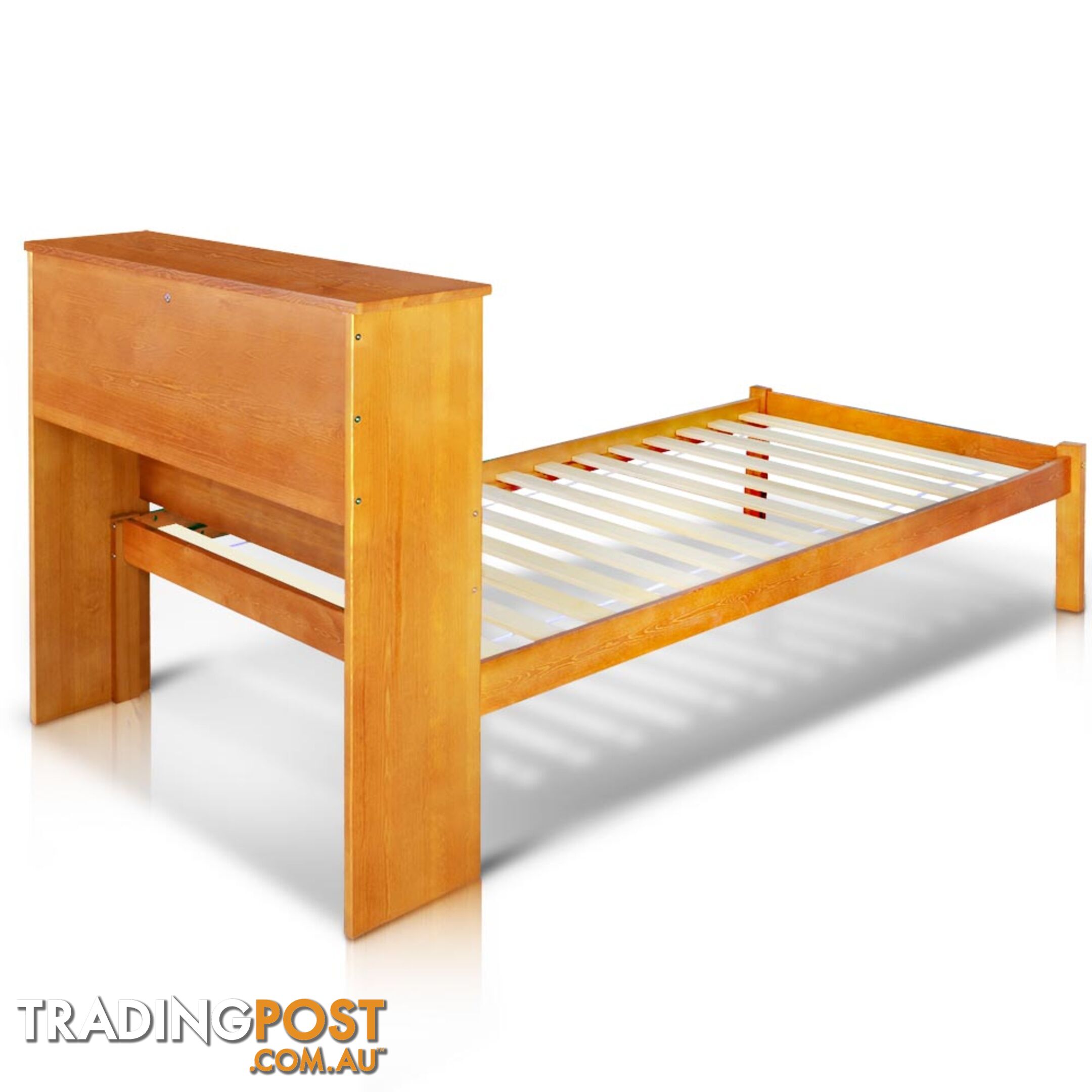 Singe Pine Wood Bed Frame with Storage Shelf