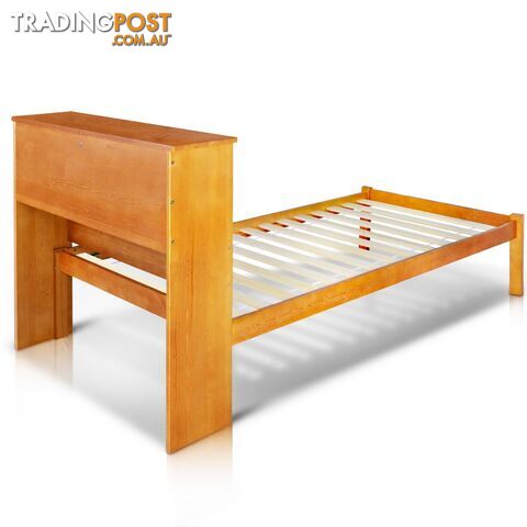 Singe Pine Wood Bed Frame with Storage Shelf