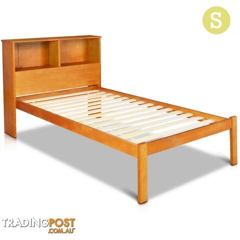 Singe Pine Wood Bed Frame with Storage Shelf