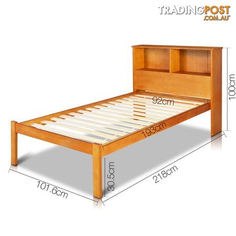 Singe Pine Wood Bed Frame with Storage Shelf