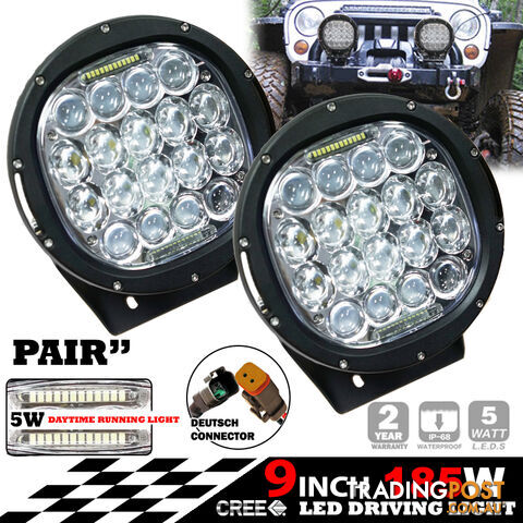 PAIR 185W CREE LED Driving Light Offroad Spotlights DRL Replace HID Bar 96W Blk