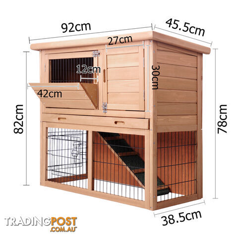 Rabbit Hutch Chicken Coop Cage Guinea Pig Ferret House w/ 2 Storeys Run