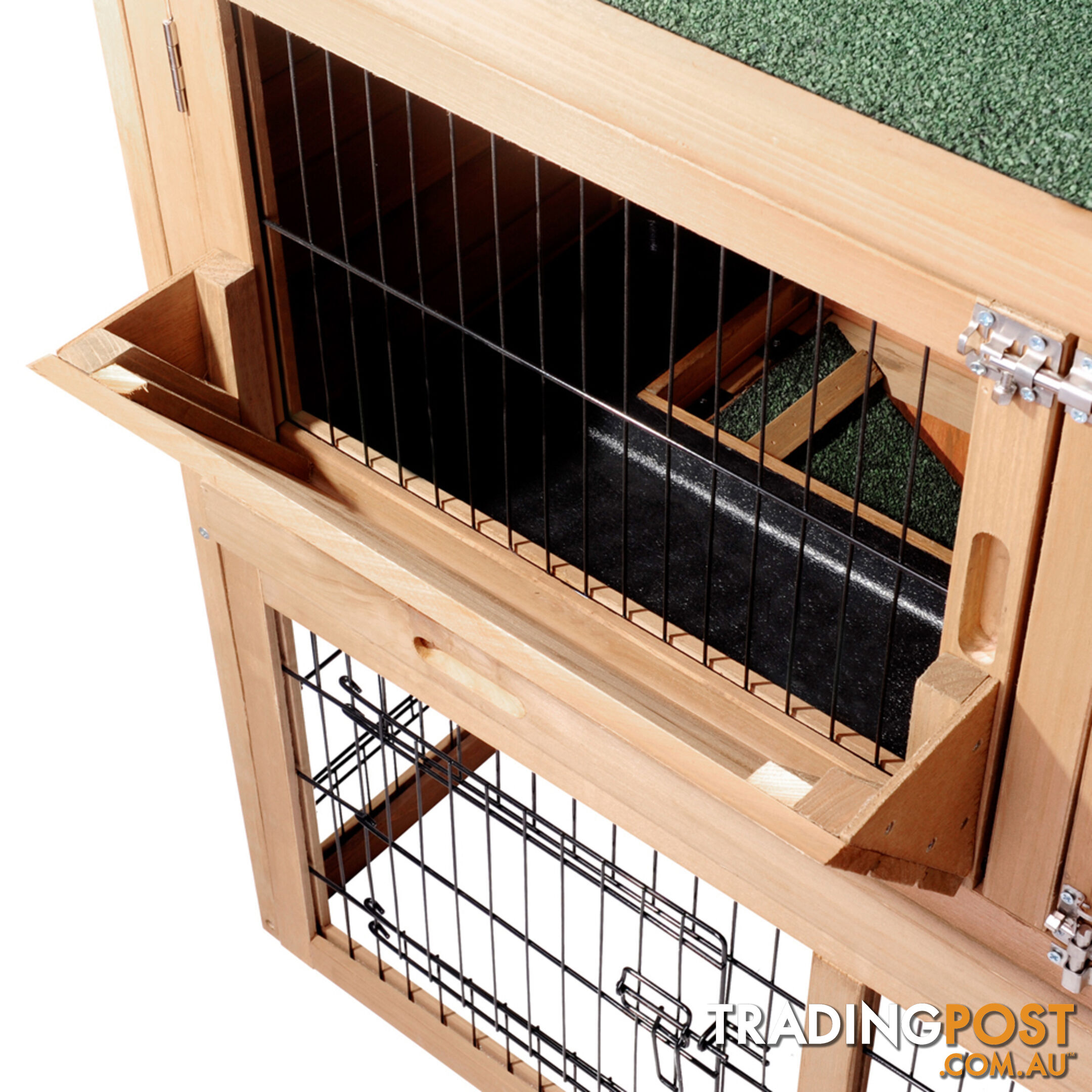 Rabbit Hutch Chicken Coop Cage Guinea Pig Ferret House w/ 2 Storeys Run