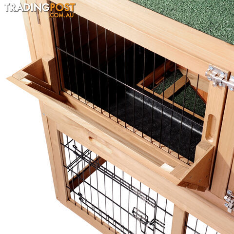 Rabbit Hutch Chicken Coop Cage Guinea Pig Ferret House w/ 2 Storeys Run