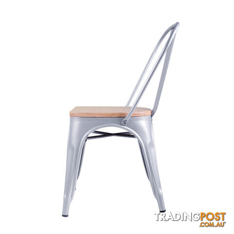 Set of 2 Replica Tolix Dining Metal Chair Bamboo Seat Gloss Metal