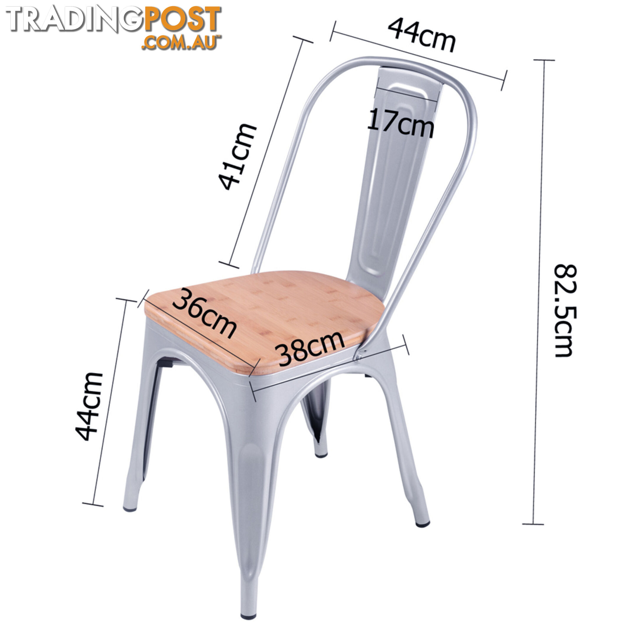Set of 2 Replica Tolix Dining Metal Chair Bamboo Seat Gloss Metal