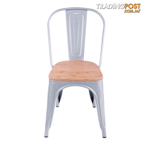 Set of 2 Replica Tolix Dining Metal Chair Bamboo Seat Gloss Metal