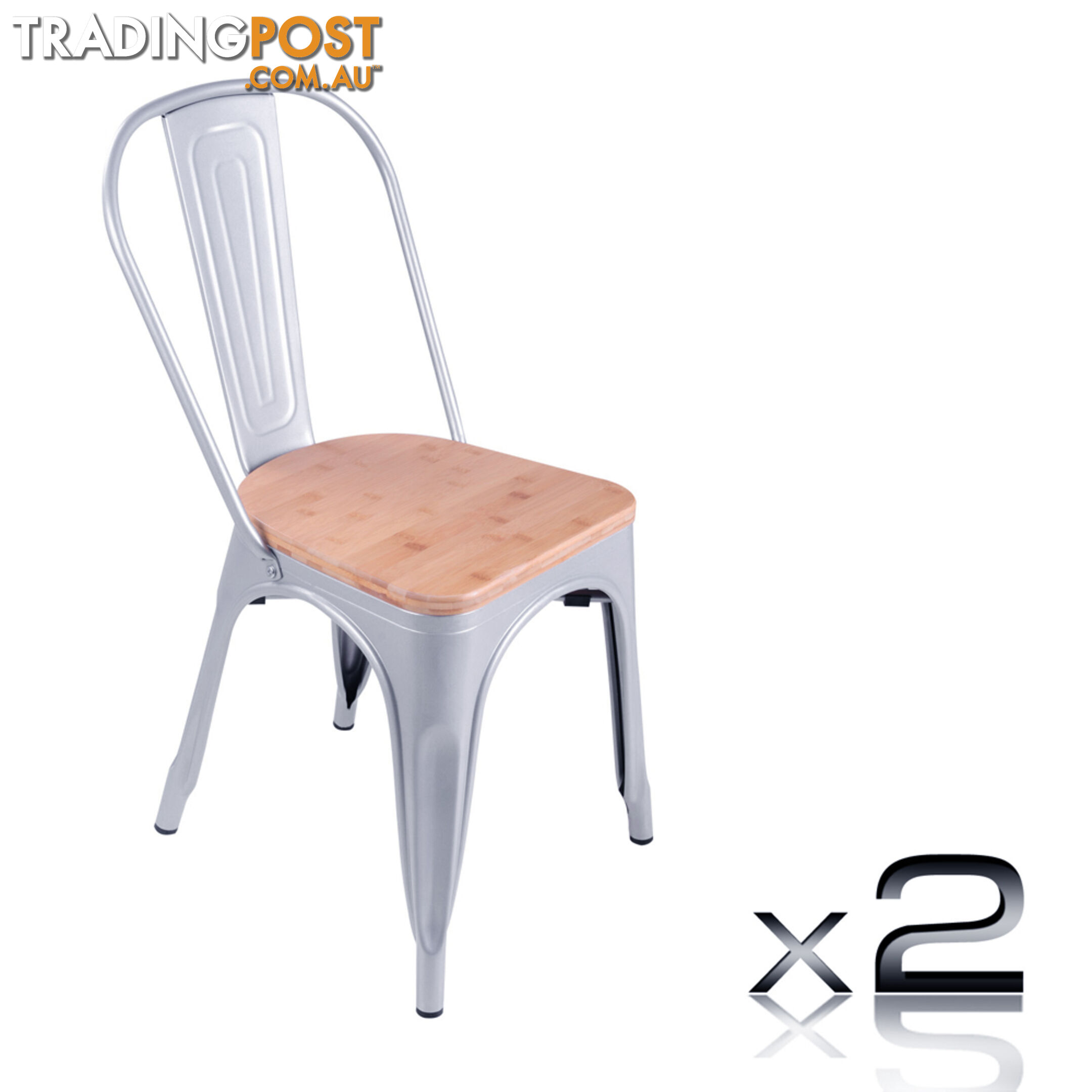 Set of 2 Replica Tolix Dining Metal Chair Bamboo Seat Gloss Metal