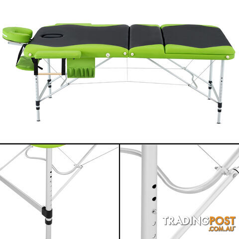 Aluminium Massage Table 3 Fold Green Black