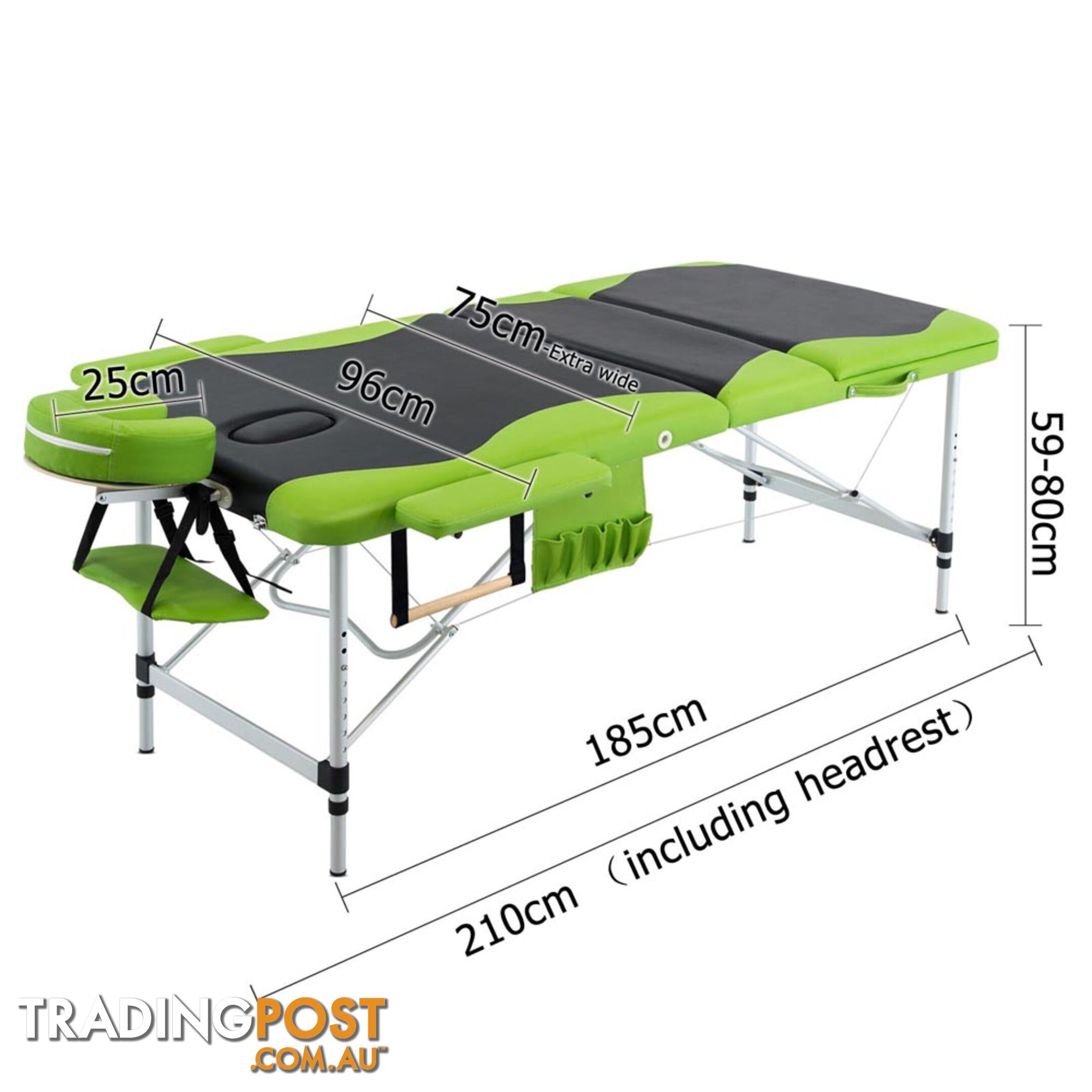 Aluminium Massage Table 3 Fold Green Black