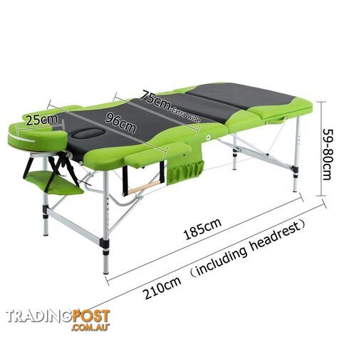 Aluminium Massage Table 3 Fold Green Black