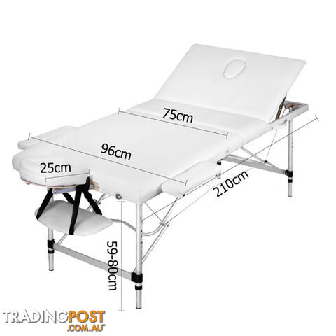 Portable Aluminium 3 Fold Massage Table Chair Bed White 75cm - photo 2 of 8