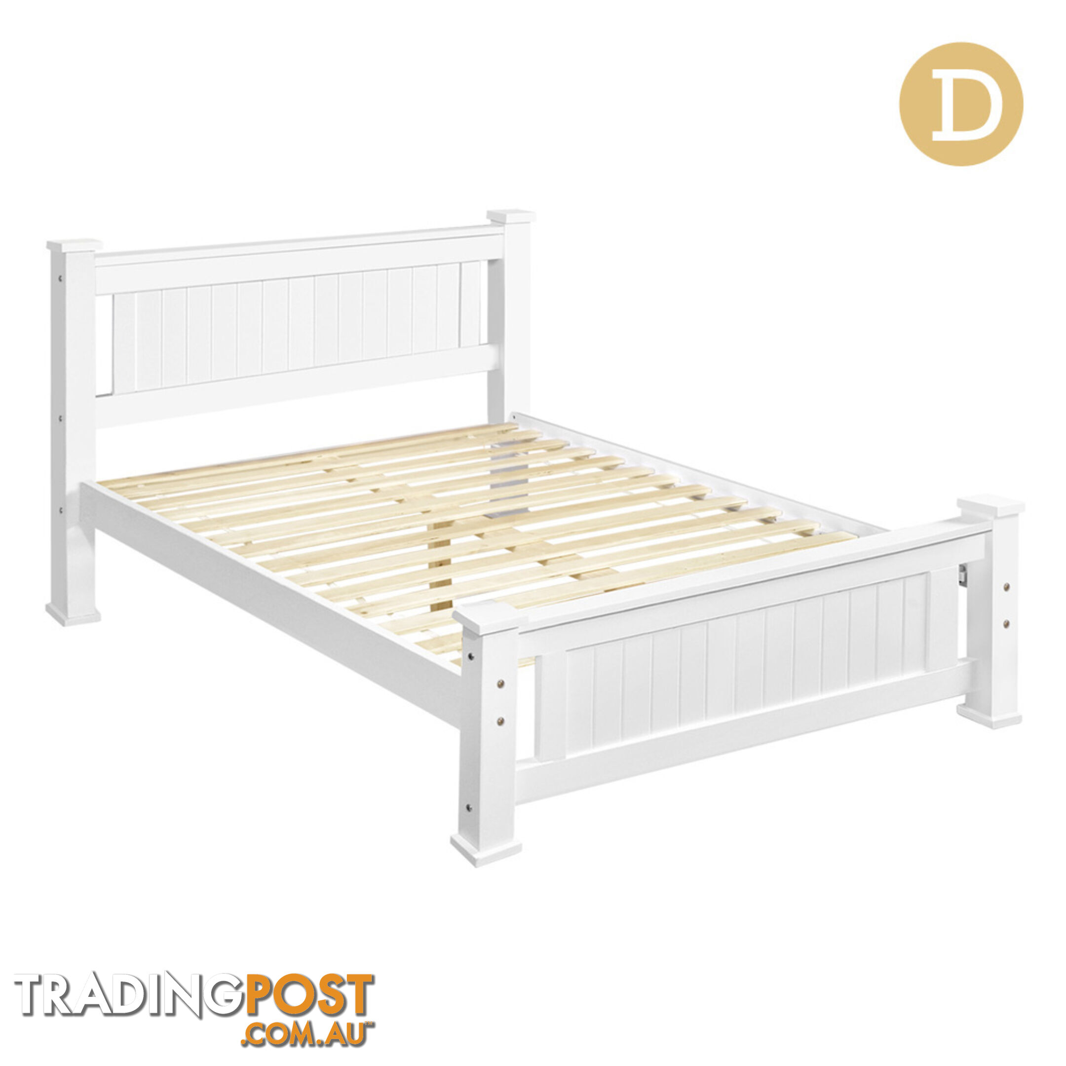 Wooden Bed Frame Pine Wood Double White