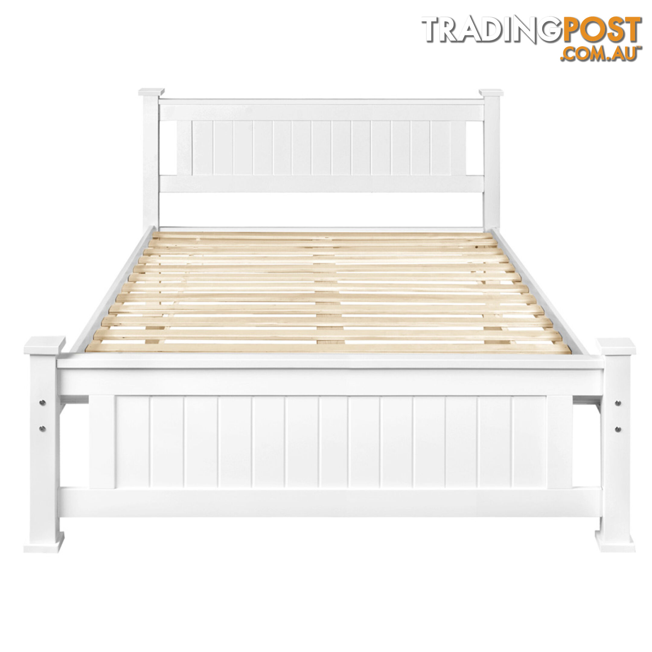 Wooden Bed Frame Pine Wood Double White