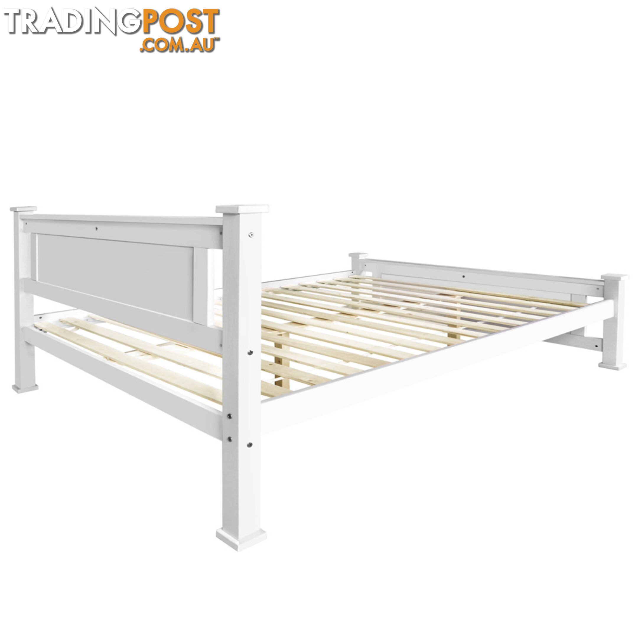 Wooden Bed Frame Pine Wood Double White