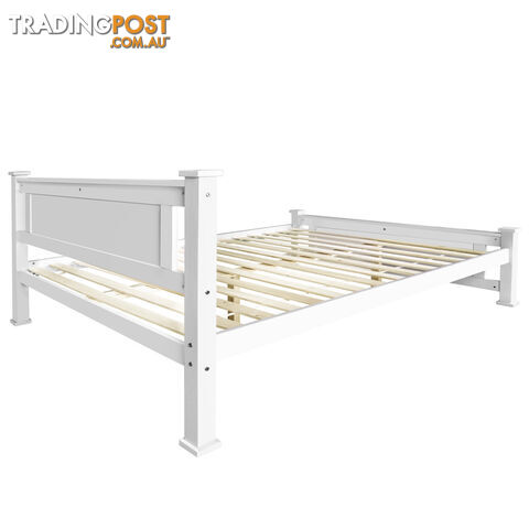 Wooden Bed Frame Pine Wood Double White