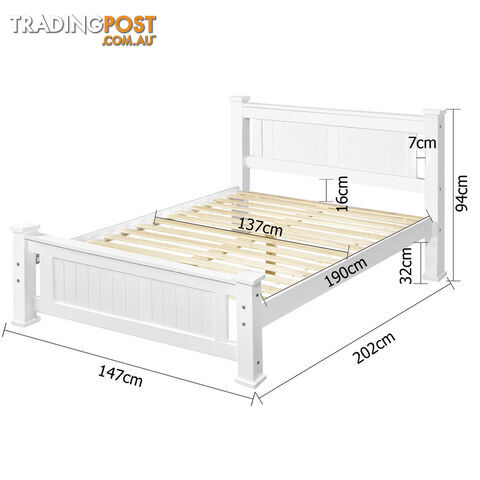 Wooden Bed Frame Pine Wood Double White