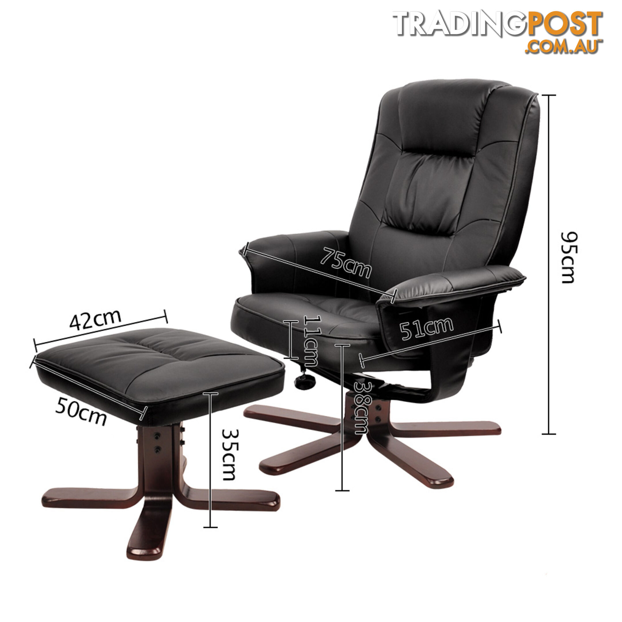 PU Leather Lounge Office Recliner Chair Ottoman Black