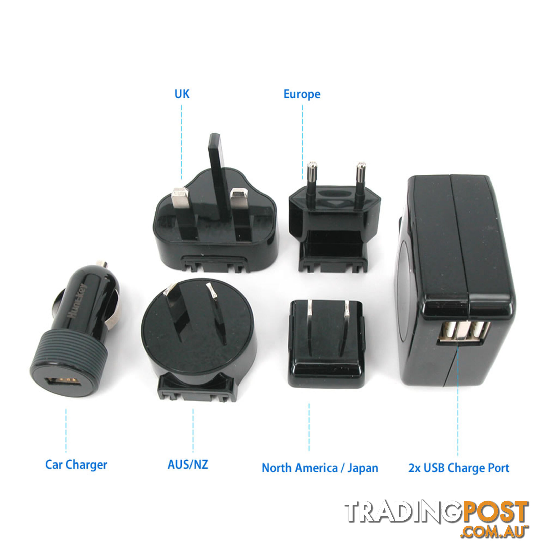 Huntkey TravelMate D204 Multi Plugs USB Wall Charger Adapter 4.2 A US UK EU AU Plugs with Car Charger