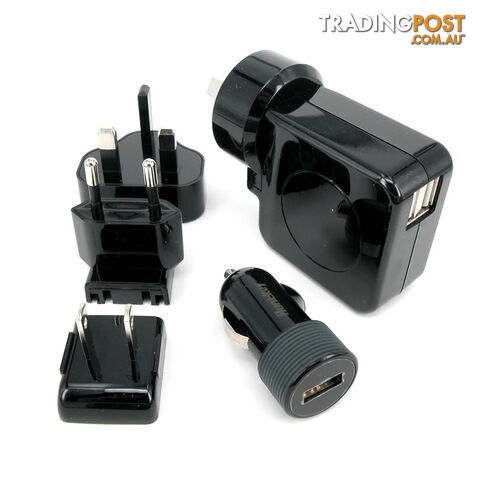 Huntkey TravelMate D204 Multi Plugs USB Wall Charger Adapter 4.2 A US UK EU AU Plugs with Car Charger