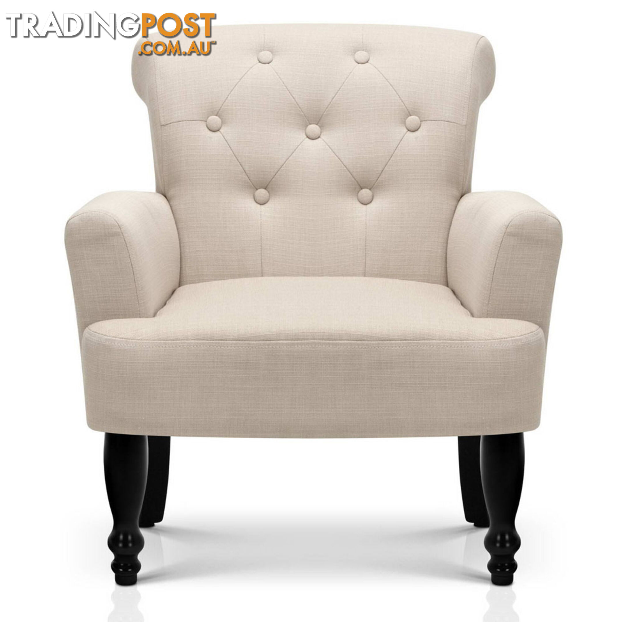 Wing Armchair French Provincial Linen Fabric Taupe