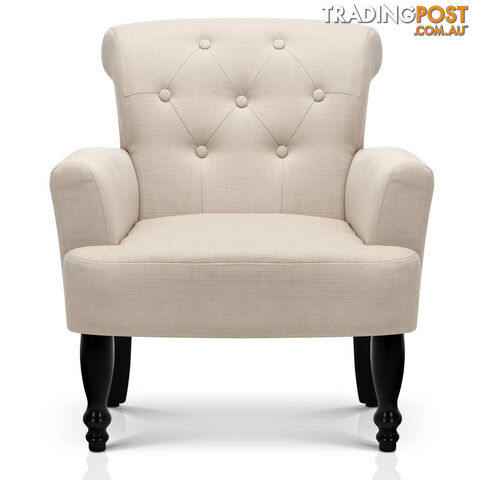 Wing Armchair French Provincial Linen Fabric Taupe