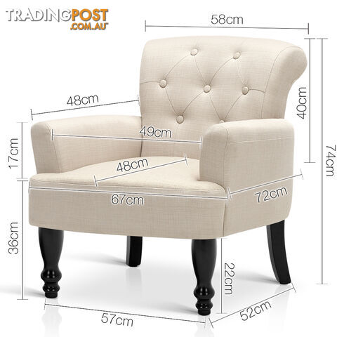 Wing Armchair French Provincial Linen Fabric Taupe