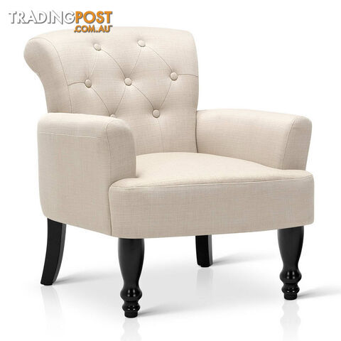 Wing Armchair French Provincial Linen Fabric Taupe