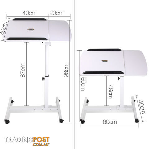 Rotating Mobile Laptop Adjustable Desk w/ USB Cooler White