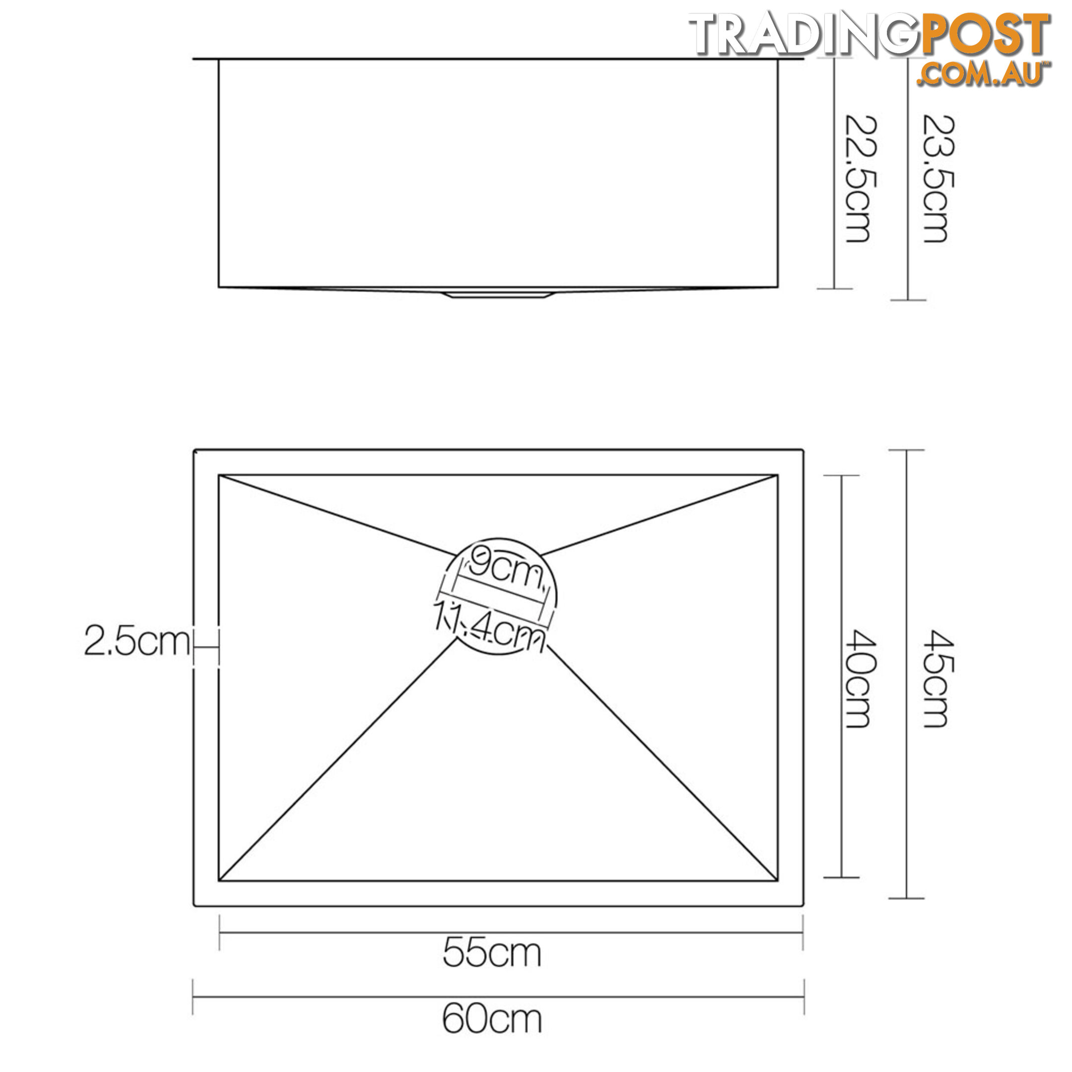 Stainless Steel Kitchen/Laundry Sink with Waste Strainer 600 x 450 mm